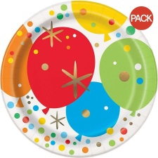 Unique Party Rainbow Balloons Dessert Plate (Pack of 8) - Multicoloured - One Size