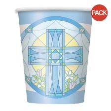 Unique Party Paper Sacred Cross Party Cup (Pack of 8) - Blue/White - One Size