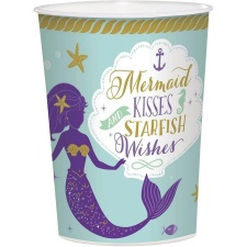 Amscan Mermaid Wishes Plastic Party Cup - Green/Purple/White - One Size