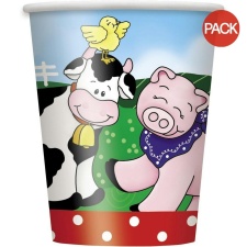 Unique Party Paper Farm Animals Party Cup (Pack of 8) - Multicoloured - One Size