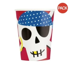 Unique Party Paper Pirate Skull Party Cup (Pack of 8) - Multicoloured - One Size