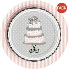 Unique Party Elegant Paper Wedding Dessert Plate (Pack of 8) - Black/Pink/Grey - One Size