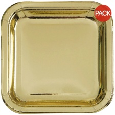 Unique Party Paper Square Party Plates (Pack of 8) - Gold - One Size