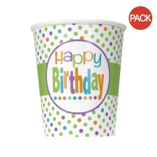 Unique Party Paper Polka Dot Birthday Disposable Cup (Pack of 8) - White/Green/Orange - One Size