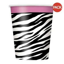 Unique Party Paper Zebra Print Party Cup (Pack of 8) - Black/White/Pink - One Size