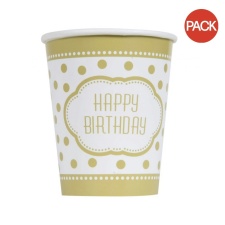 Unique Party Paper Birthday Party Cup (Pack of 8) - White/Gold - One Size