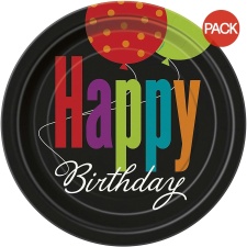 Unique Party Happy Birthday Party Plates (Pack of 8) - Multicoloured - 7in