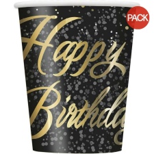 Unique Party Paper Glitz Happy Birthday Party Cup (Pack of 8) - Black/Gold - One Size