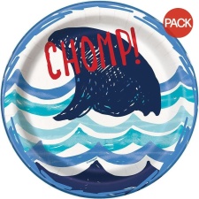 Unique Party Chomp! Paper Shark Party Plates (Pack of 8) - Blue/White - One Size