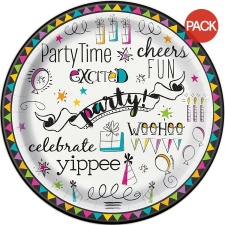 Unique Party Doodle Happy Birthday Party Plates (Pack of 8) - Multicoloured - One Size