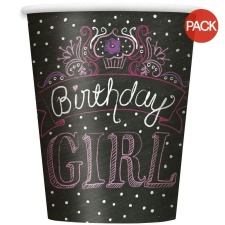 Unique Party Birthday Girl Paper Party Cup (Pack of 8) - Black/White/Pink - One Size