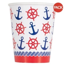 Unique Party Paper Nautical Summer Party Cup (Pack of 8) - White/Red/Blue - One Size