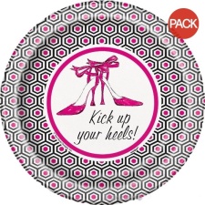 Unique Party Girls Night Out Party Plates (Pack of 8) - White/Black/Pink - One Size