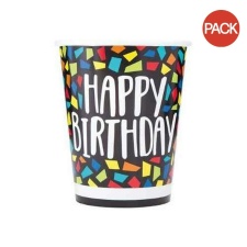 Unique Party Paper Mosaic Birthday Party Cup (Pack of 8) - Multicoloured - One Size