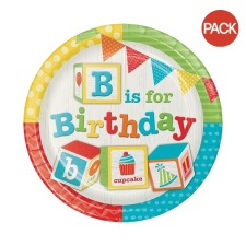 Creative Party Abc Paper Building Block 1st Birthday Dinner Plate (Pack of 8) - Multicoloured - One Size