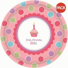 Amscan Paper Polka Dot 1st Birthday Party Plates (Pack of 8) - Pink/White - One Size