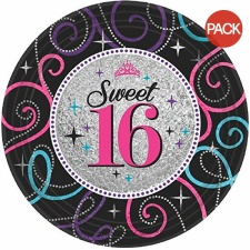 Amscan Paper Prismatic Sweet Sixteen Party Plates (Pack of 8) - Black/Pink/Silver - One Size