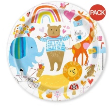 Unique Party Zoo Baby Shower Disposable Plates (Pack of 8) - White/Blue/Yellow - One Size