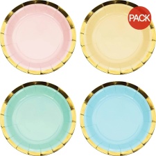 Creative Party Paper Pastel Disposable Plates (Pack of 8) - Gold/Pink/Sky Blue - One Size