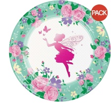 Creative Party Paper Fairy Disposable Plates (Pack of 8) - Green/White/Pink - One Size