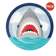 Creative Party Paper Shark Dinner Plate (Pack of 8) - Grey/Blue - One Size