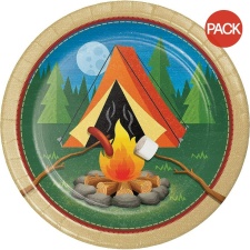 Creative Party Paper Camping Birthday Party Plates (Pack of 8) - Multicoloured - One Size