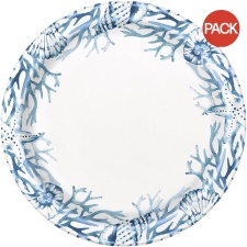 Unique Party Reefs Dinner Plate (Pack of 8) - White/Blue - One Size