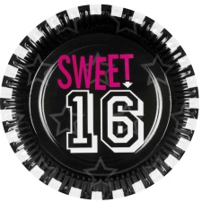 Boland Paper Round Sweet Sixteen Party Plates - Black/White/Pink - One Size