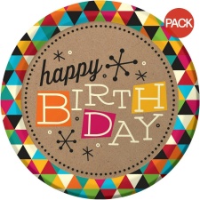 Creative Party Paper Round Happy Birthday Plate (Pack of 8) - Multicoloured - One Size