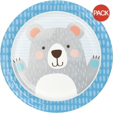 Creative Party Paper Bear Birthday Party Plates (Pack of 8) - Grey/Blue/White - One Size