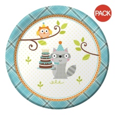 Creative Party Happi Woodland Paper Cake Dessert Plate (Pack of 8) - White/Blue - One Size