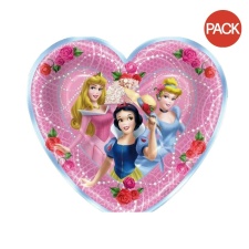 Disney Princess Paper Heart Party Plates (Pack of 8) - Pink/Blue/Red - One Size