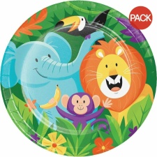 Creative Party Jungle Safari Paper Party Plates (Pack of 8) - Green/Blue/Yellow - One Size