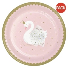 Creative Party Paper Swan Princess Dinner Plate (Pack of 8) - Pink/Gold/White - One Size