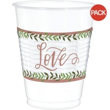 Amscan Love Plastic Leaves Wedding Party Cup (Pack of 25) - White/Green/Brown - One Size