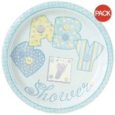 Unique Party Baby Shower Dessert Plate (Pack of 8) - Blue - One Size