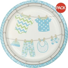 Creative Party Bundle Of Joy Paper Baby Shower Dinner Plate (Pack of 8) - White/Blue - One Size