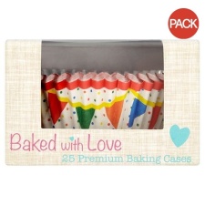 Baked With Love Bunting Muffin and Cupcake Cases (Pack of 25) - Multicoloured - One Size