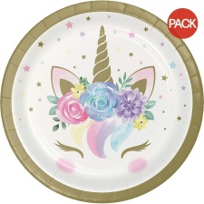 Creative Party Paper Floral Unicorn Disposable Plates (Pack of 8) - White/Multicoloured - One Size