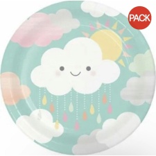 Creative Party Paper Sun & Clouds Baby Shower Dinner Plate (Pack of 8) - Green/White/Yellow - One Size