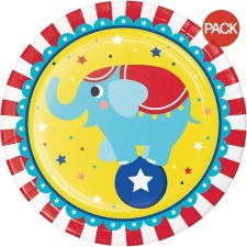 Creative Party Paper Circus Animal Party Plates (Pack of 8) - Yellow/Red/Blue - One Size