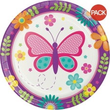 Creative Party Butterfly Disposable Plates (Pack of 8) - White/Purple/Pink - One Size