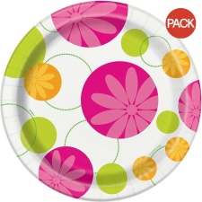 Unique Party Paper Flowers Summer Dinner Plate (Pack of 8) - Multicoloured - One Size