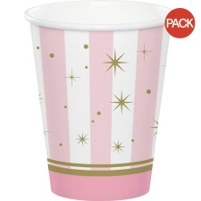 Creative Party Paper Striped Party Cup (Pack of 8) - Pink/White/Gold - One Size