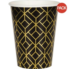 Creative Party Paper Geometric Disposable Cup (Pack of 8) - Black/Gold/White - One Size