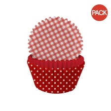 Anniversary House Polka Dot Gingham Muffin and Cupcake Cases (Pack of 75) - Red - One Size