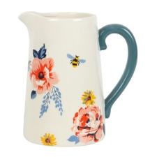 Something Different Bee-utiful Floral Ceramic Flower Jug - White/Blue/Yellow - 17cm x 12cm x 16.5cm