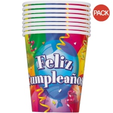 Unique Party Feliz Cumpleanos Party Cup (Pack of 8) - Multicoloured - One Size