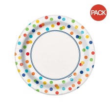 Unique Party Rainbow Dots Party Plates (Pack of 8) - White/Multicoloured - One Size