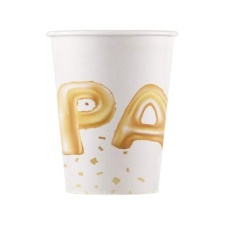 Procos Paper Party Cup (Pack of 8) - White/Gold - One Size